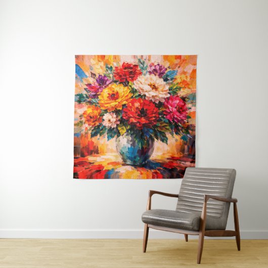 Vibrant Peonies Bouquet in Vase Impasto Wandteppich (Beispiel)