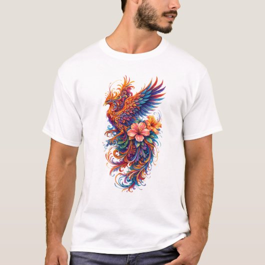 Vibrant Phoenix Floral Art – Colorful Mythical  T-Shirt (Vorderseite)