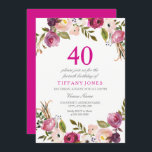 Vibrant Pink Botanical Floral 40. Geburtstag Einla Einladung<br><div class="desc">Vibrant Pink Botanical Floral 40. Geburtstag Einladung Kontaktieren Sie uns für passende Artikel oder sehen Sie sich unser Geschäft an</div>