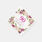 Vibrant Pink Botanical Floral 90th BirthdayParty Serviette (Ecke)