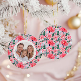 Vibrant Pink Christmas Floral 1 Sided Photo Keramik Ornament
