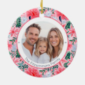 Vibrant Pink Christmas Floral 2 Sided Photo Keramik Ornament (Hinten)