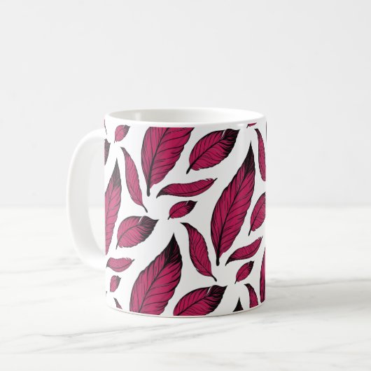 Vibrant Pink Feather Pattern Kaffeetasse (Vorderseite Links)