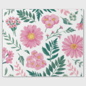 Vibrant Pink Floral Pattern with Lush Greenery Geschenkpapier (Flach)