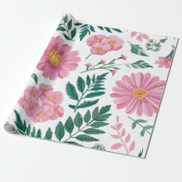 Vibrant Pink Floral Pattern with Lush Greenery Geschenkpapier