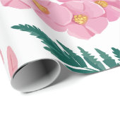 Vibrant Pink Floral Pattern with Lush Greenery Geschenkpapier (Rolleneckpunkt)