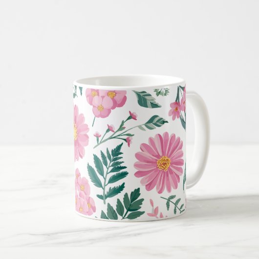 Vibrant Pink Floral Pattern with Lush Greenery Kaffeetasse (VorderseiteRechts)