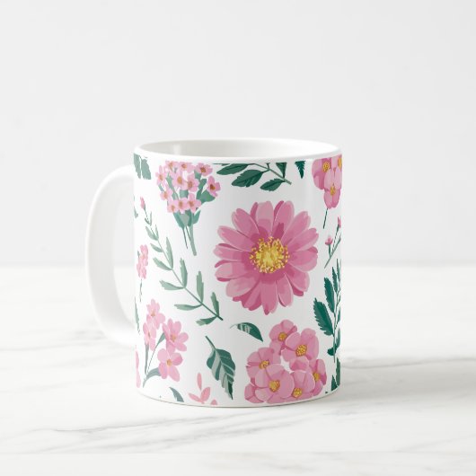 Vibrant Pink Floral Pattern with Lush Greenery Kaffeetasse (Vorderseite Links)