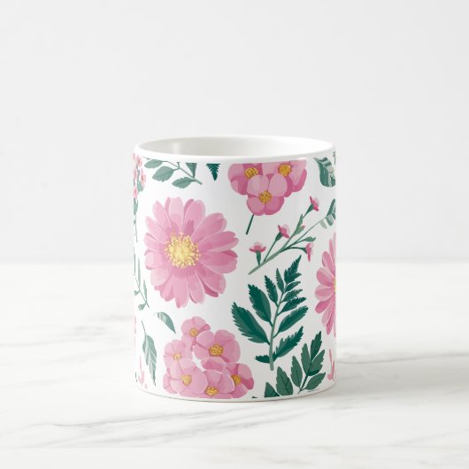 Vibrant Pink Floral Pattern with Lush Greenery Kaffeetasse (Mittel)