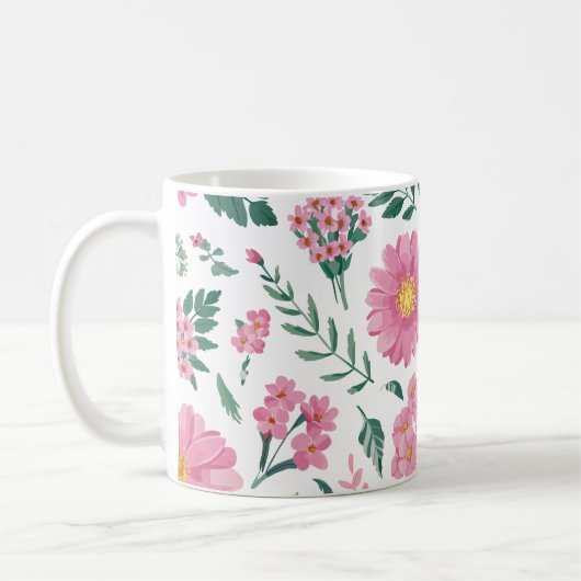 Vibrant Pink Floral Pattern with Lush Greenery Kaffeetasse (Links)