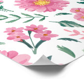 Vibrant Pink Floral Pattern with Lush Greenery Poster (Ecke)