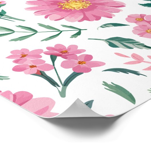 Vibrant Pink Floral Pattern with Lush Greenery Poster (Ecke)