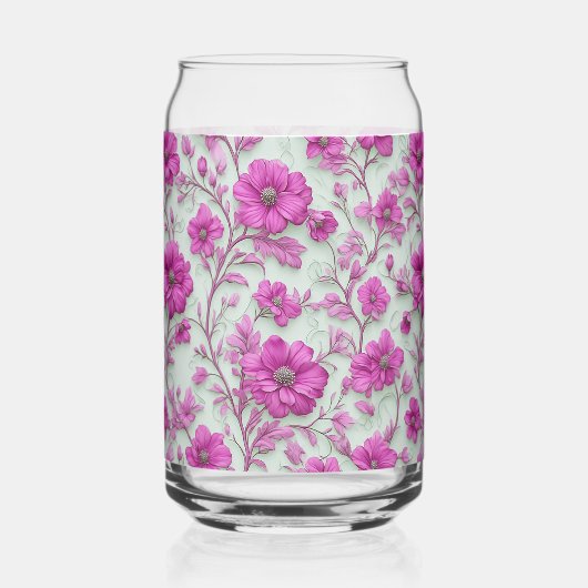 Vibrant Pink Floral Pattern With Magenta Flowers Dosenglas (Rückseite)