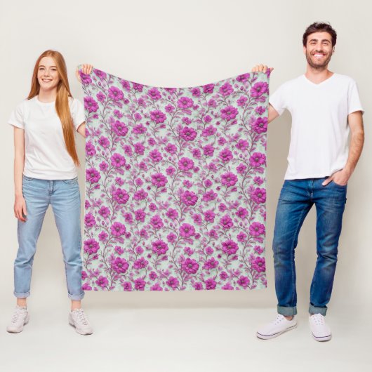 Vibrant Pink Floral Pattern With Magenta Flowers Fleecedecke (Beispiel)