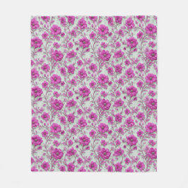 Vibrant Pink Floral Pattern With Magenta Flowers Fleecedecke