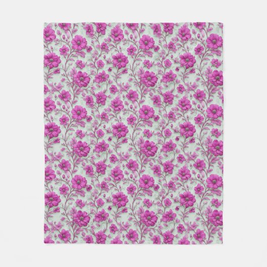 Vibrant Pink Floral Pattern With Magenta Flowers Fleecedecke (Vorderseite)