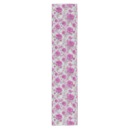 Vibrant Pink Floral Pattern With Magenta Flowers Kurzer Tischläufer