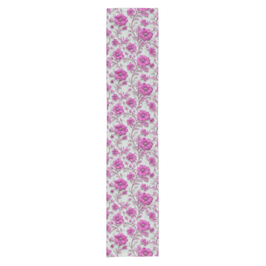 Vibrant Pink Floral Pattern With Magenta Flowers Kurzer Tischläufer (Vorderseite)