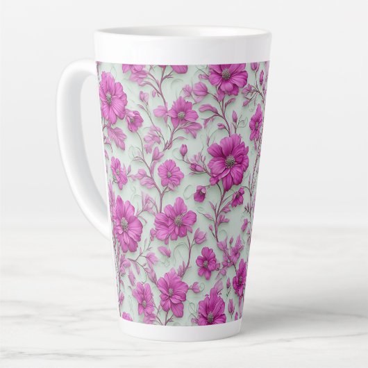 Vibrant Pink Floral Pattern With Magenta Flowers Milchtasse (Linke Ecke)