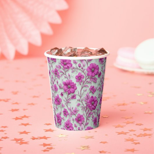 Vibrant Pink Floral Pattern With Magenta Flowers Pappbecher (Insitu)