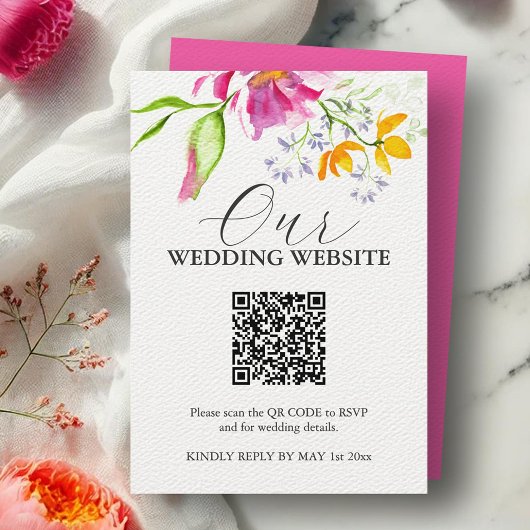 Vibrant Pink Floral Wedding Enclosure Cards Begleitkarte