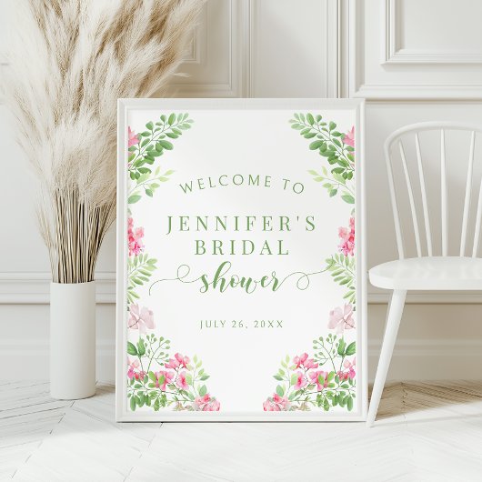 Vibrant Pink Flower Bridal Shower Welcome Sign Poster