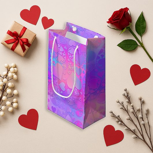 Vibrant Pink Holographic Heart Pattern Design Kleine Geschenktüte
