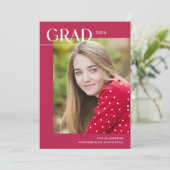 Vibrant Pink Moderne 1-Foto 2025 Graduation Party Einladung (Stehend Vorderseite)