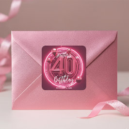 Vibrant Pink Neon 40. Geburtstagsfeier Quadratischer Aufkleber