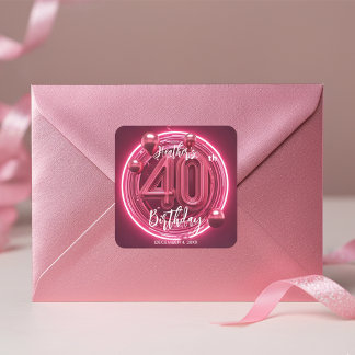 Vibrant Pink Neon 40. Geburtstagsfeier Quadratischer Aufkleber