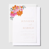 Vibrant Pink & Orange Floral Garden Wedding Pergament Einladungen (Versetzt)