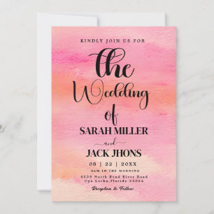 Vibrant Pink & Orange Watercolor Hochzeit Einladun Einladung