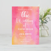 Vibrant Pink & Orange Watercolor Hochzeit Einladun Einladung (Stehend Vorderseite)