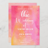 Vibrant Pink & Orange Watercolor Hochzeit Einladun Einladung (Vorne/Hinten)