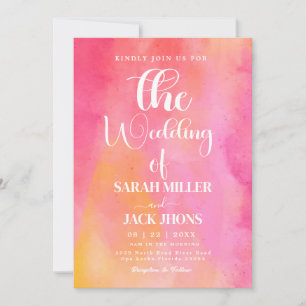 Vibrant Pink & Orange Watercolor Hochzeit Einladun Einladung