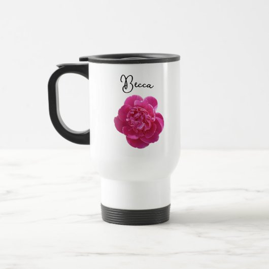 Vibrant Pink Peony Flower Personalized Reisebecher (Links)