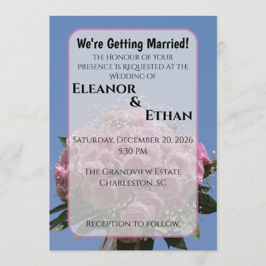 Vibrant Pink Rose Bouquet & Blue Sky Summer  Einladung (Vorderseite)