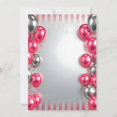 Vibrant Pink Silver Balloons Glitter 15th Birthday Einladung (Rückseite)