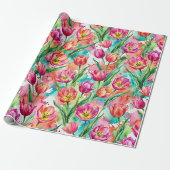 Vibrant Pink Tulip Watercolor Wrapping Paper Geschenkpapier (Ungerollt)