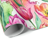 Vibrant Pink Tulip Watercolor Wrapping Paper Geschenkpapier (Rolleneckpunkt)