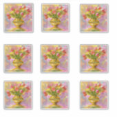 Vibrant Pink Tulips in Golden Vase Aufkleber (Vorderseite)