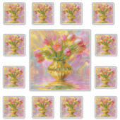 Vibrant Pink Tulips in Golden Vase Aufkleber (Vorderseite)