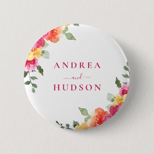 Vibrant Pink Watercolor Floral Wedding Button (Vorderseite)