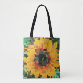 Vibrant pixelated sunflower with green background tasche