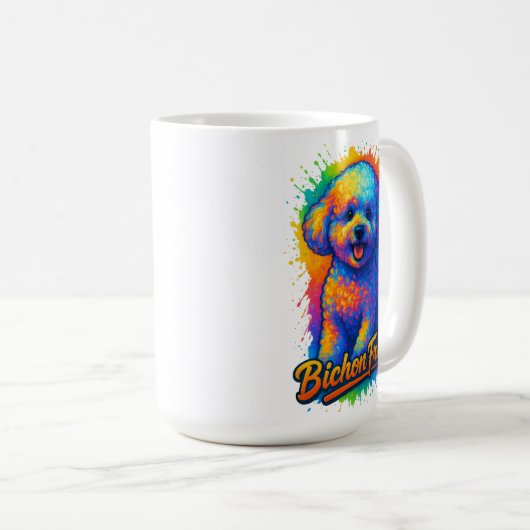 Vibrant Pop Art Bichon Frisé Kaffeetasse (VorderseiteRechts)