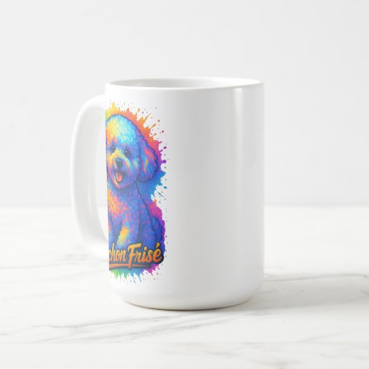 Vibrant Pop Art Bichon Frisé Kaffeetasse (Vorderseite Links)