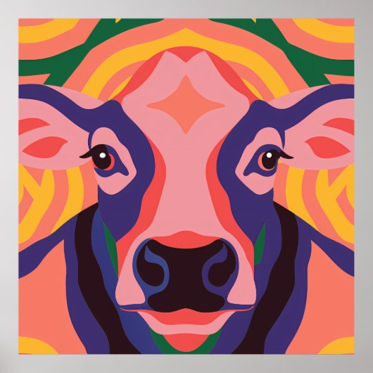 Vibrant Pop Art Cow Face Portrait Poster (Vorne)