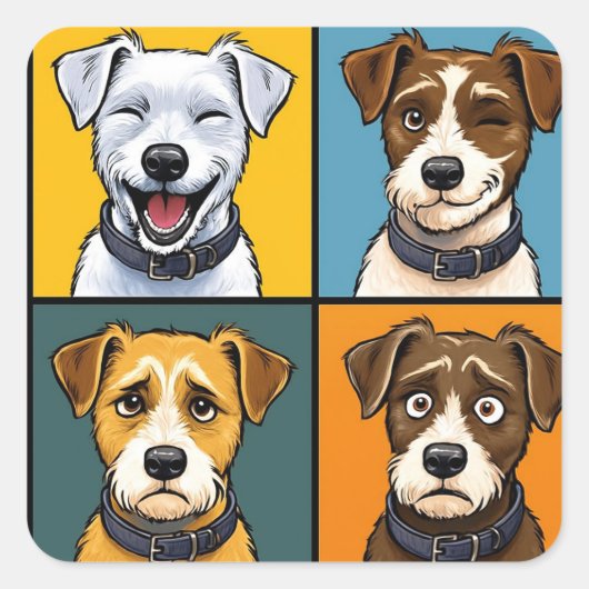 Vibrant Pop Art Fox Terrier Seamless Pattern Quadratischer Aufkleber (Vorderseite)