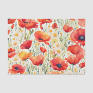 Vibrant Poppies und Daisies Watercolor-Muster Seidenpapier