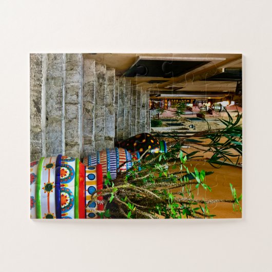 Vibrant Pottery on Rustic Taormina Staircase Puzzle (Horizontal)